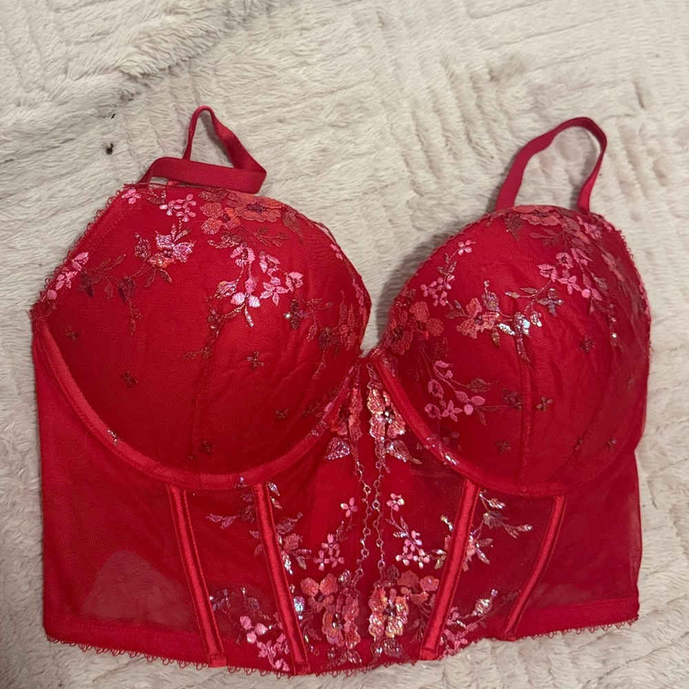 Victoria's Secret Red Floral Lace Bra